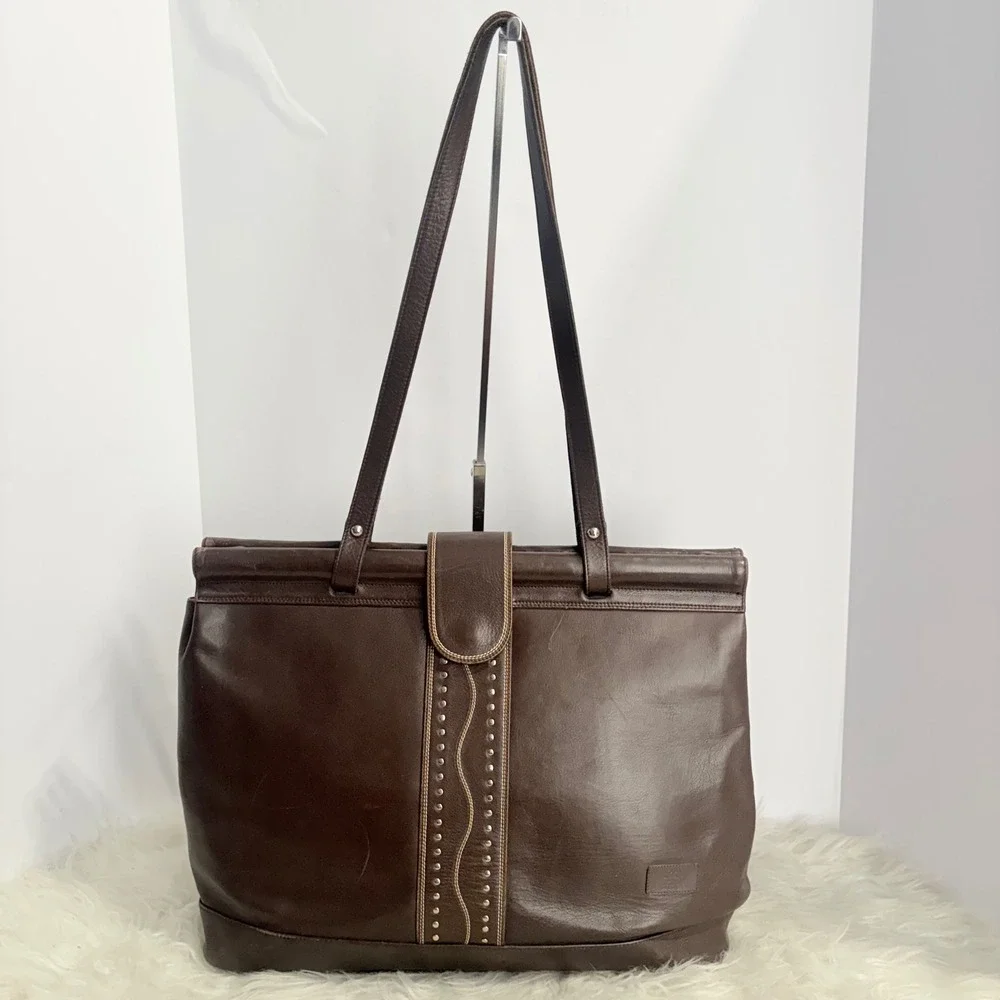 Vintage Kathi Kilburn Brown Leather Studded Tote Bag Handcrafted in Spain RARE